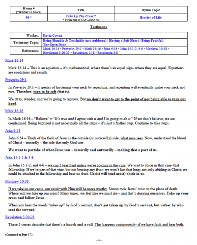 Kevin Cowan's Testimony (1 of 2)