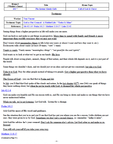 Tom Vincent's Testimony (1 of 2)