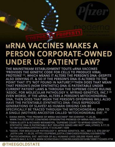 mRNA VACCINES MAKES A PERSON CORPORATE-OWNED UNDER US. PATIENT LAW? IT MAY BE LEGAL BUT NOT LAWFUL!