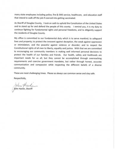 Douglas County Oregon Sheriff letter page 2