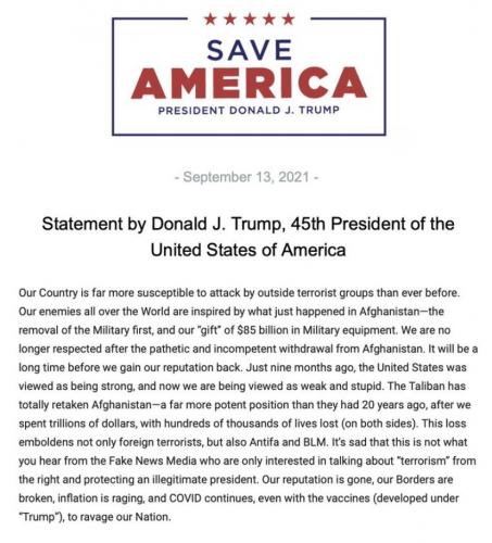 Save America Again (a message from President Donald Trump - 09.13.21)