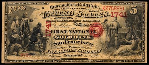 5 dollars gold banknote 1870