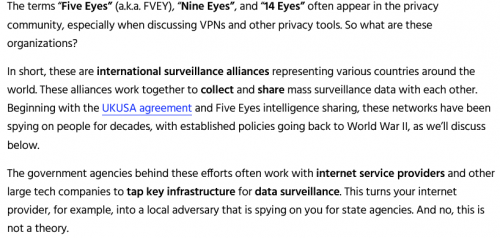 Five Eyes, Nine Eyes, and 14 Eyes