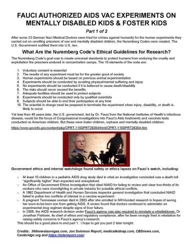 FAUCI AUTHORIZED AIDS VAC EXPERIMENTS ON MENTALLY DISABLED KID1