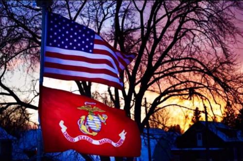 Flag - With USMC flag at sunset