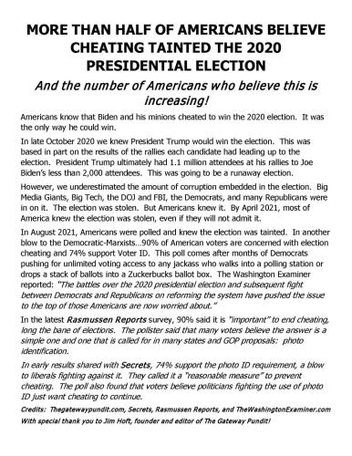 MORE THAN HALF OF AMERICANS BELIEVE CHEATING TAINTED THE 2020 PRESIDENTIAL ELECTION