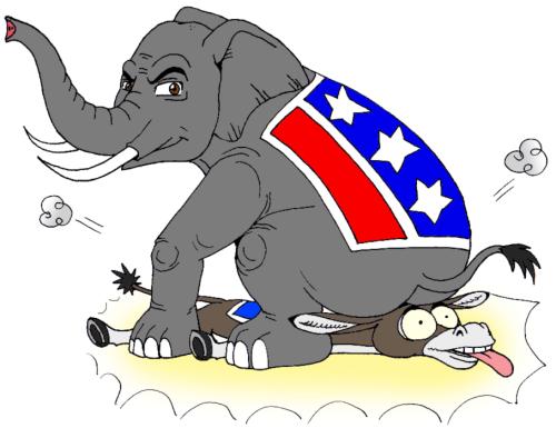 Vix_Politics_RepublicanElephantsitsonDemocratDonkey