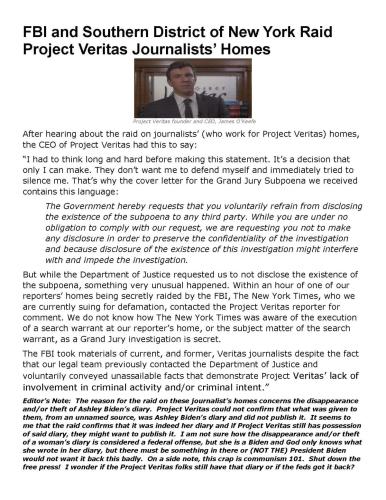 FBI and Southern District of New York Raid Project Veritas Journalists