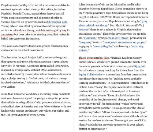 Washington Post CRT Not Taught Change Story Next Day