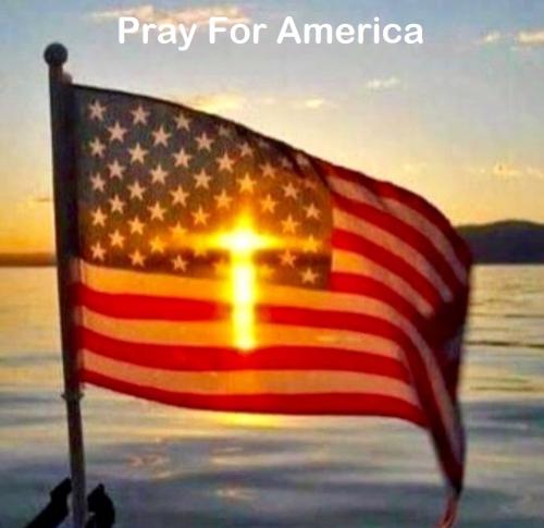 Pray For America American Flag Sun Cross Showing Through