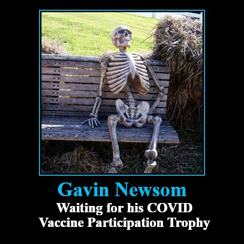 Gavin Newsom waiting for his participation trophy demotivational