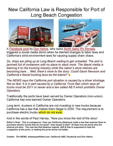 New California Law is Responsible for Port of Long Beach Congestion
