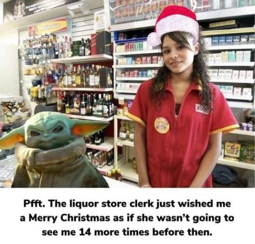 Liquor Store Clerk Wishing Merry Christmas
