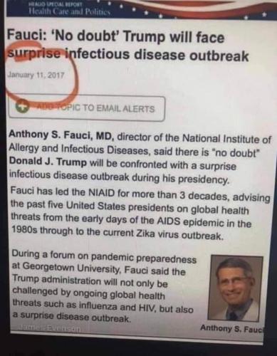 fauci stating Trump will face surprise pandemic