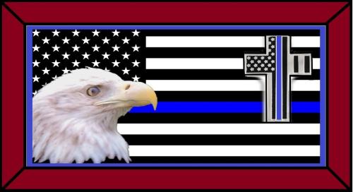 BLUE LINE-EAGLE-FLAG-FRAMED