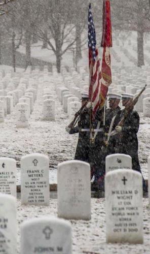 Flag - Marine color guard at Arlington in snow