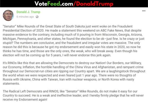message from trump - jan 10 2022 sen mike rounds