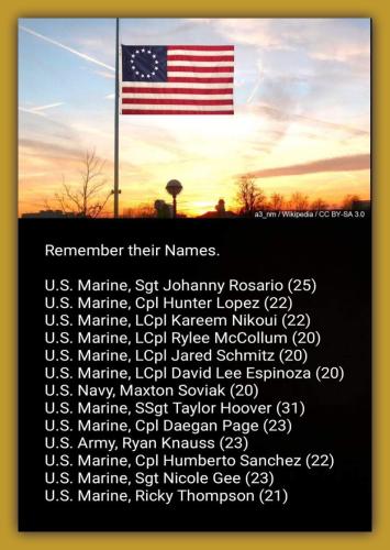 Remember the 13 killed in Afghanistan