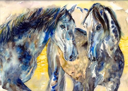 two-horses-at-yellow-lake-