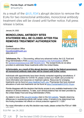 Florida closes Monoclonal Antibody Sites