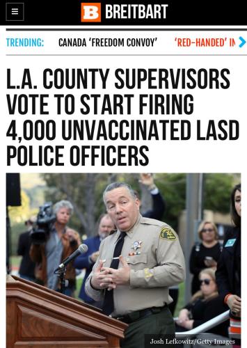LA to fire 4000 unvaxxed police officers