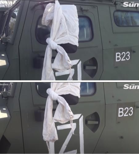 Putin's tank white flag in Ukraine