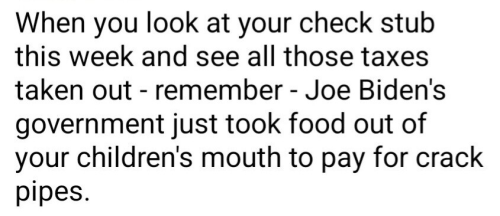 Check stubs Biden and crack pipes