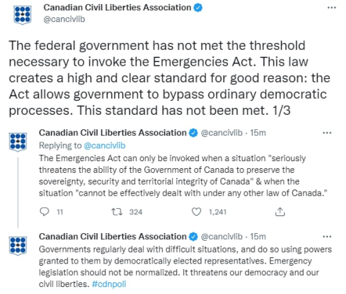 Trudeau can't invoke the Emergency Act Law because his gov hasn't met the threshold required by the Law