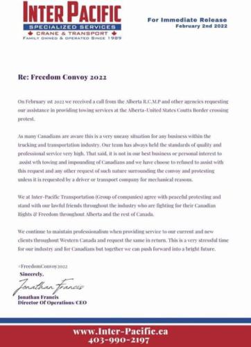 Tow truck company refuses to assist Canadian police in impounding the freedom convoy