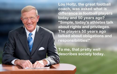 Lou Holtz Quote Today vs 50 Years Ago