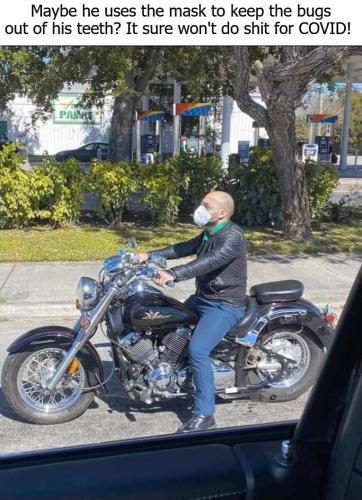 Maybe he uses the mask to keep the bugs out of his teeth