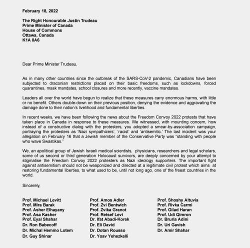 Letter to trudeau - Fenbruary 2022 - jewish org.
