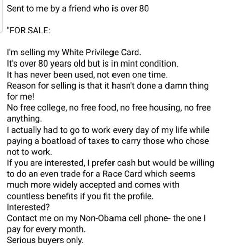 WHITE PRIVELDGE CARD
