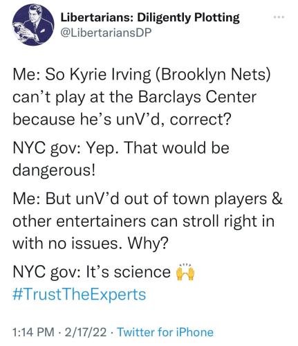 KyrieCantPlayBarclaysUnvaxxedPlayersCanStroll
