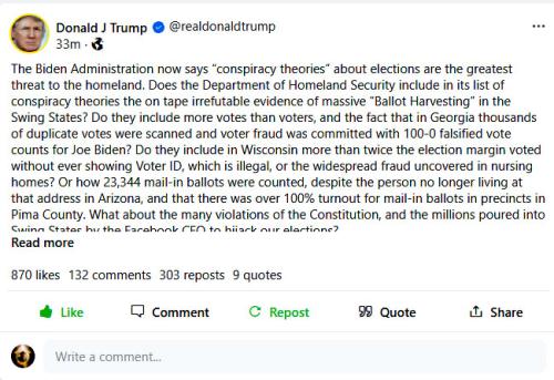Trump Post ~Conspiracy Theories about Elections~