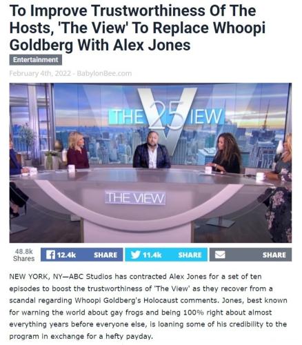 The View to Replace Whoopi Goldberg with Alex Jones