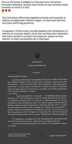 Latest intelligence intercept from Zelensky