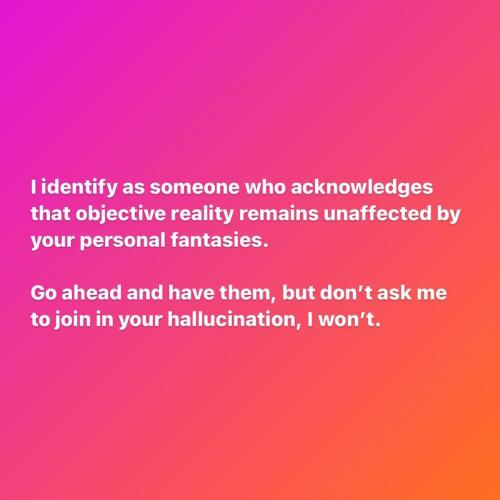 IdentifySomeoneAcknowledgeObjectiveRealityUnaffectedPersonalFantasy