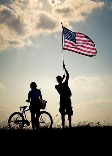 Flag - With couple and bicycle