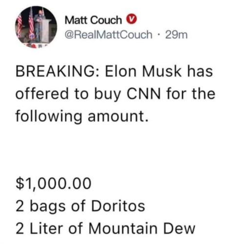 Elon Musk has offered to buy CNN for 20% over its value.