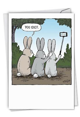 1 Funny Birthday Card with Envelope - Bunny Selfies C2750BDG