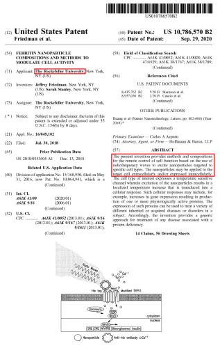 Patent - US10786570 - Ferritin Nanoparticle Compositions And Methods To Modulate Cell Activity