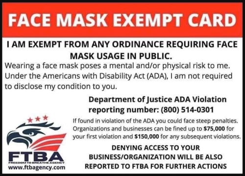 Face Mask Exempt Card