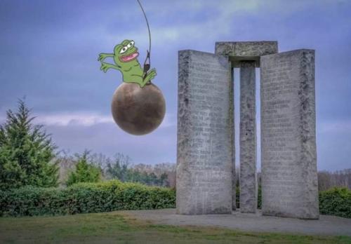 PePe wrecking ball Georgia Guidestones