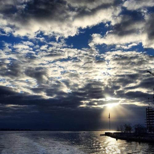 Flag - At sunset on lake