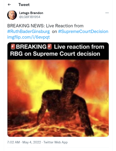 Breaking Live reaction from Ruth Bader Ginsburg Lets Go Brandon tweet