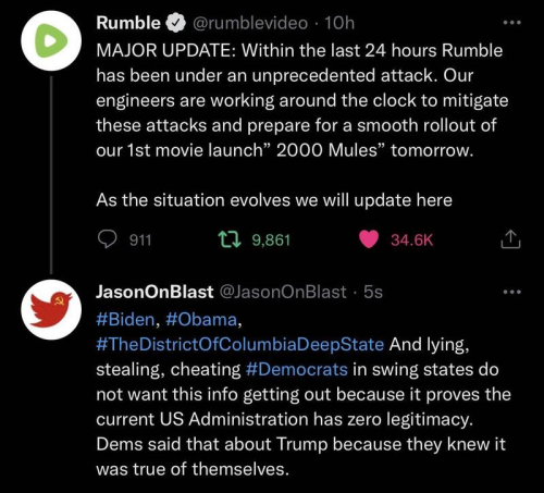 Rumble under attack tweet