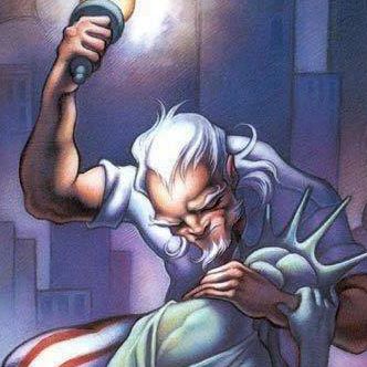 patriot holding lady liberty