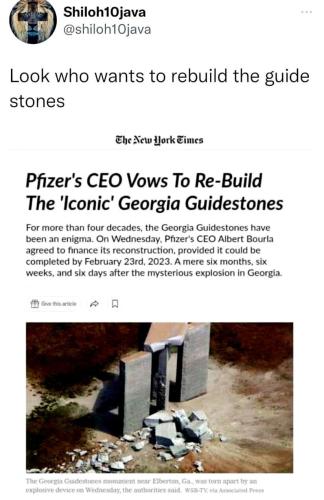 Georgia Guldstones ~Pfizer CEO Vows to Rebuild~