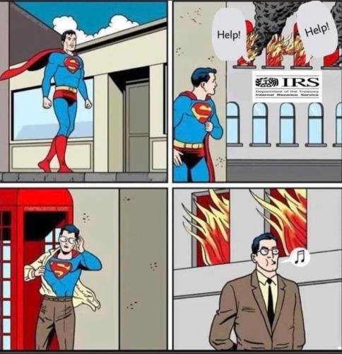 SUPERMAN WALKS PAST THE IRS